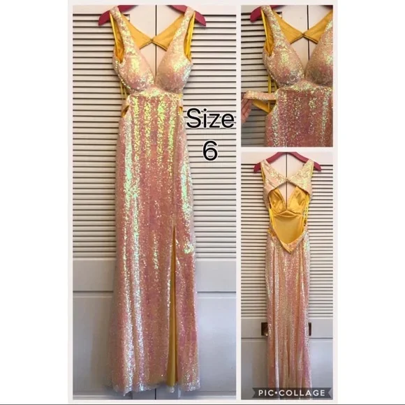 Faviana | Dresses | Faviana Yellow Sequin Evening Gown | Poshmark
